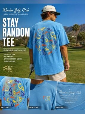Random Golf Club "Stay Random" Graphic Tee - Sky Blue, size L, NWT